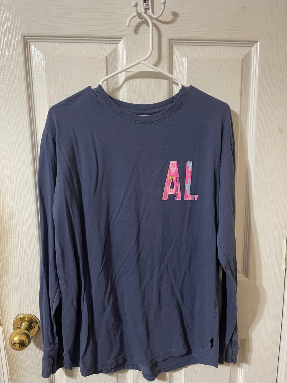Kids Navy Long-Sleeve Tee with Pink Lettering
